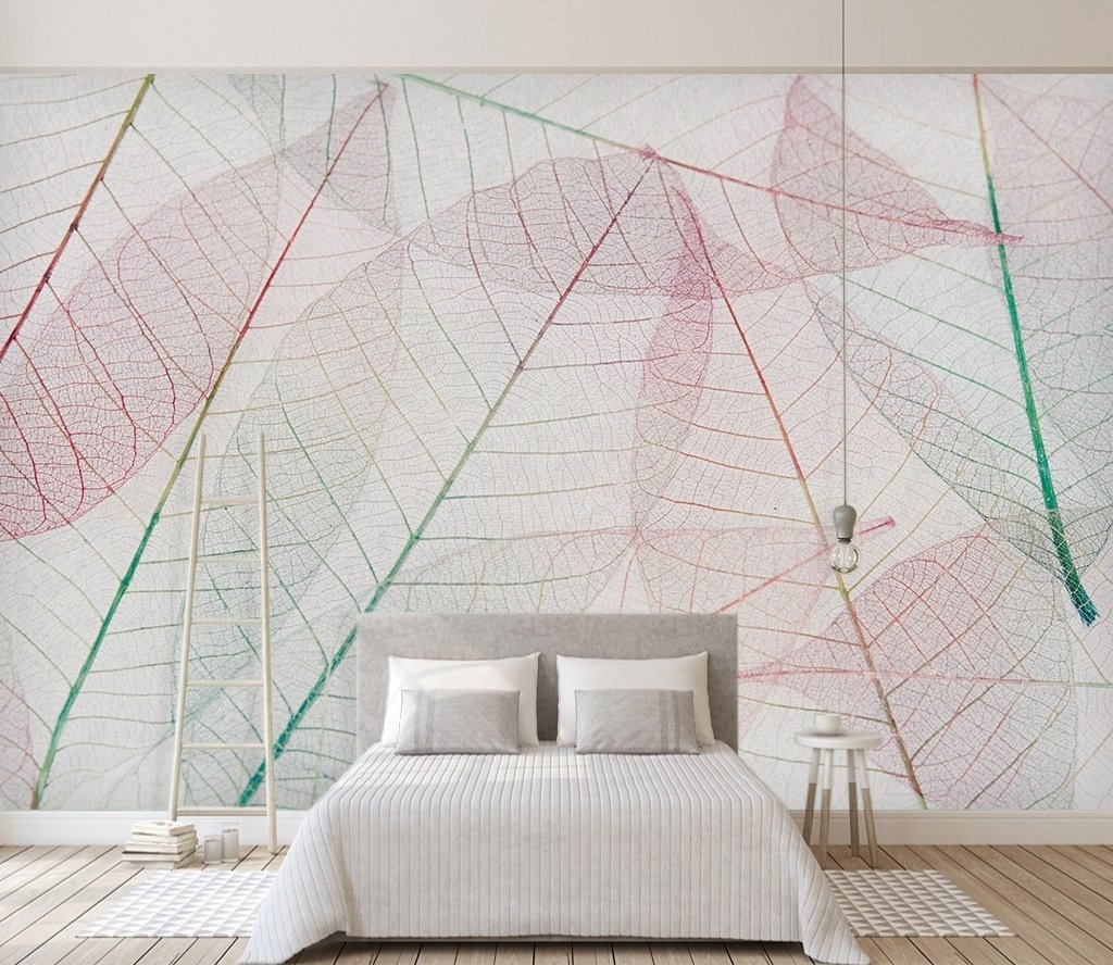 Pink Leaf Veins Wallpaper Mural - Peel and Stick
