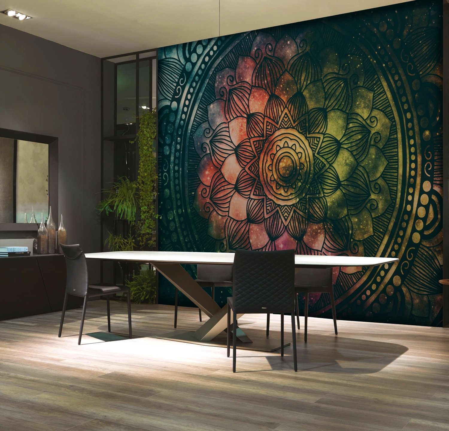 Dunkle Leuchtende Mandala Fototapete - Selbstklebende