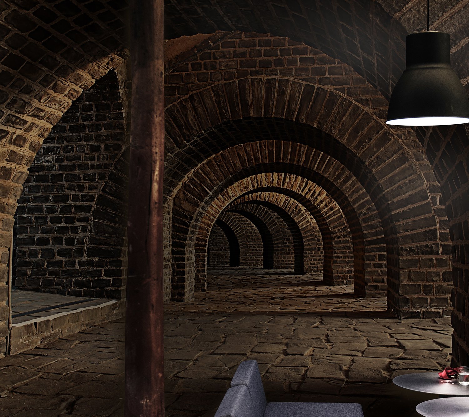 3D Look Dark Tunnel Wallpaper Mural - Peel and Stick