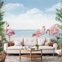 Tropical Landscape with Flamingos Wallpaper Mural