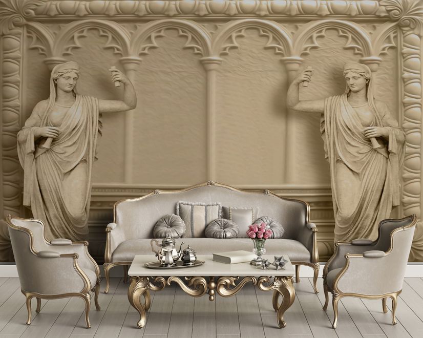 3D Embossed Look Byzantine Sculptures Wallpaper Mural