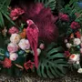Pink Parrot with Colorful Floral Wallpaper Mural