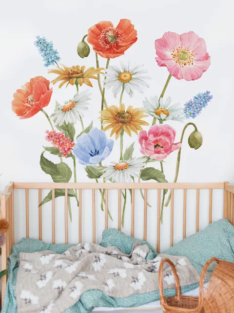 Buntes Wildblumen-Wandtattoo