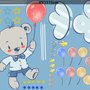 Kinder Fliegender Süßer Bär und Bunte Sterne im Cartoon-Himmel Wandtattoo