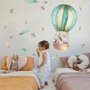 Kids Watercolor Hot Air Balloon with Animals and Colorful Feathers Wall Decal Sticker