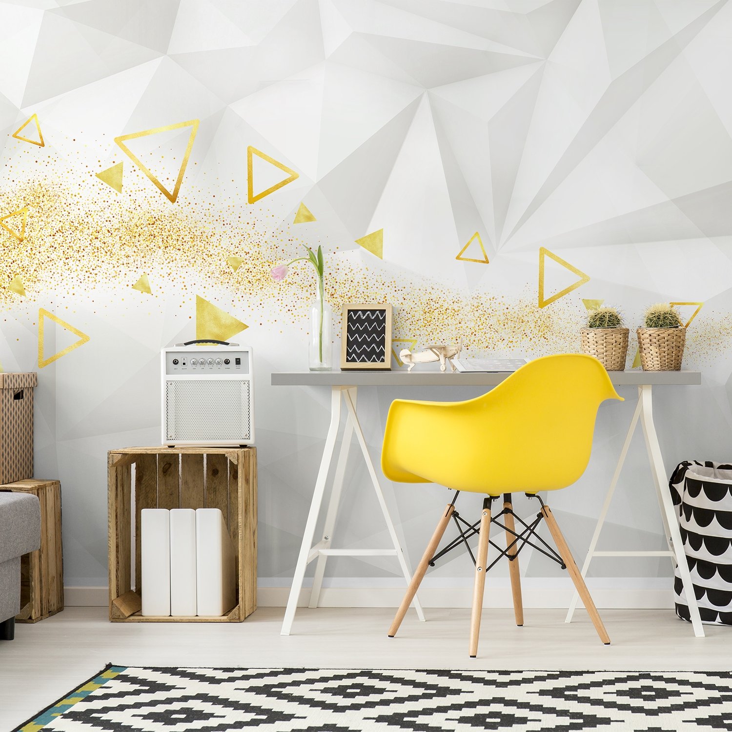 Geometric Yellow Trigon Pattern Wallpaper Mural - Peel and Stick