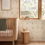 Cute rabbits wallpaper with woodland animals, white birds and acanthus scrolls on an ivory cream ground