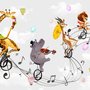 Cartoon Animal with Music Note Wallpaper Mural