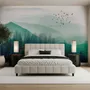 Misty Green Forest with Birds Wallpaper Mural