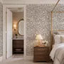 Greige botanical wallpaper with white watercolour flowers, buds, seed heads and acanthus leaves