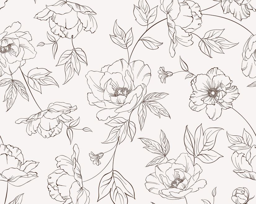 Poppy Drawing Floral Wallpaper Mural