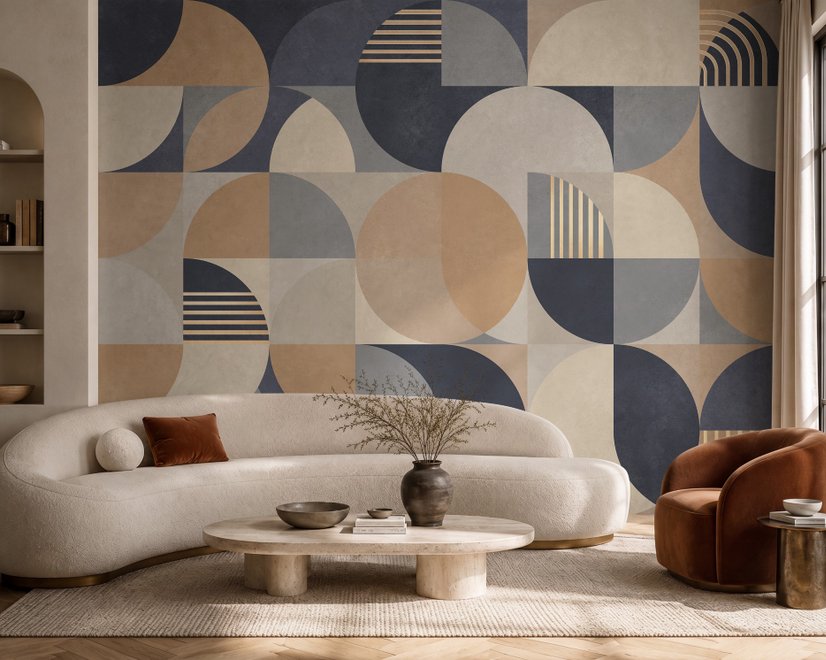 Retro Abstract Geometric Shapes Wallpaper Mural