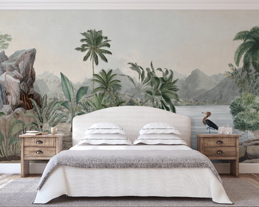 Tropical Nature Landscape with Birds Wallpaper Mural