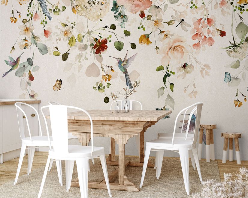 Watercolor Soft Peony Floral Blossom Wallpaper Mural