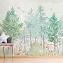 Watercolor Green Forest and Cute Fox,Hedhehog and Elk Wallpaper Mural