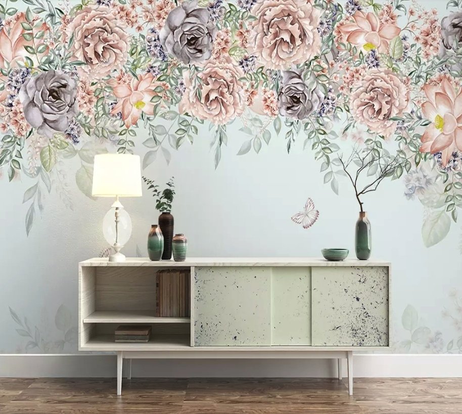 Nostalgische Dunkle Rankenblumen Fototapete - Selbstklebende