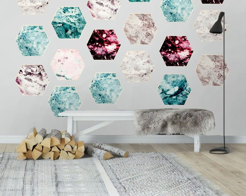 Geometric Marble Style Honeycomb Wall Decal Sticker