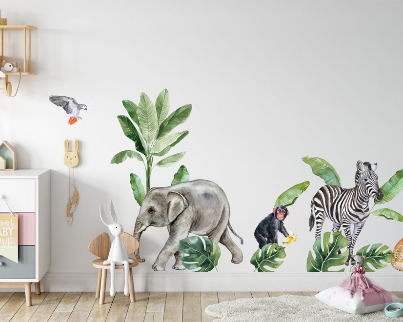 Kids Tropical Safari Animals Set Wall Decal Sticker
