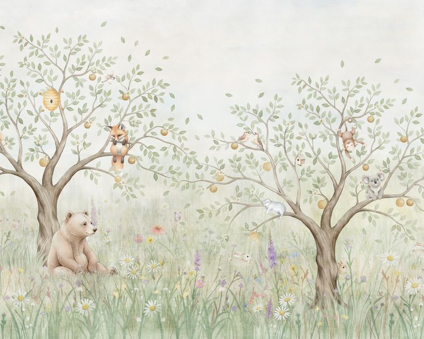 Kids Soft Pastel Forest Animals Wallpaper Mural