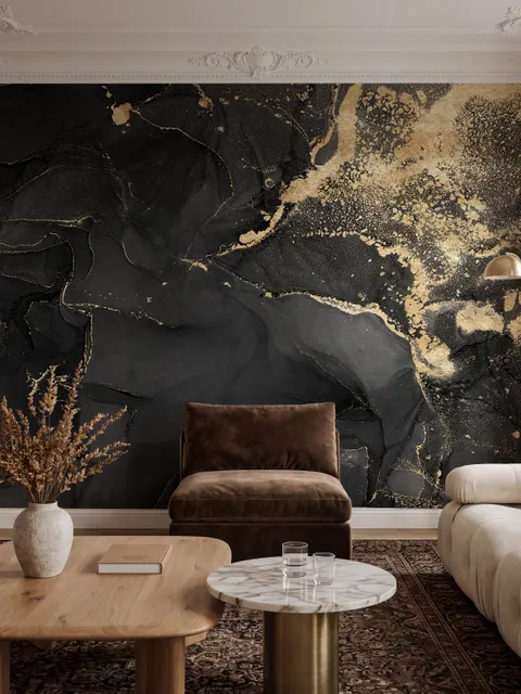 Dunkles Marmor-Wandtattoo mit Gold-Effekt
