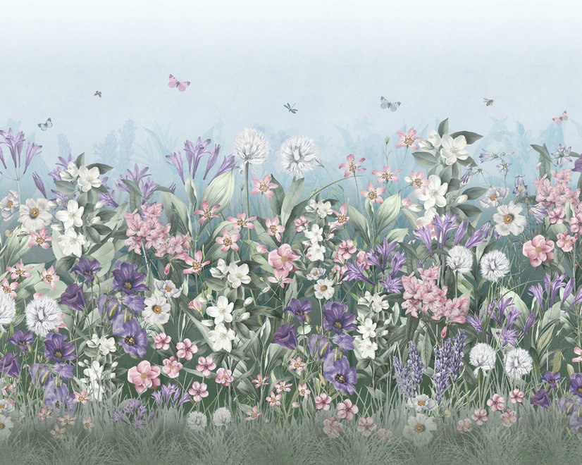 Sanft blühende Blumenwiese Fototapete für Kinder