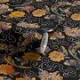 Japanese art wallpaper pattern with koi fish, gold peonies, mauve flowers and grey clouds on black