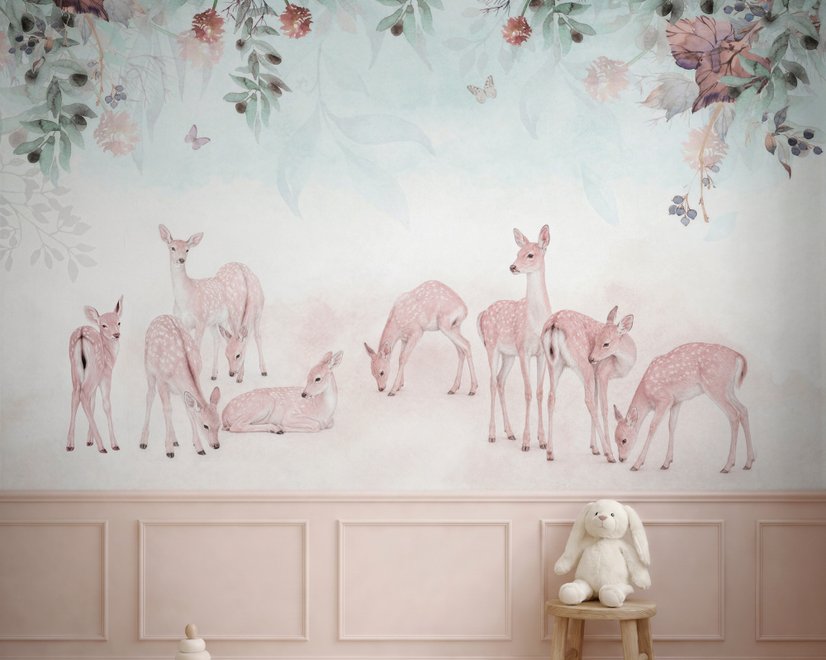 Papier peint cerfs dans le jardin floral