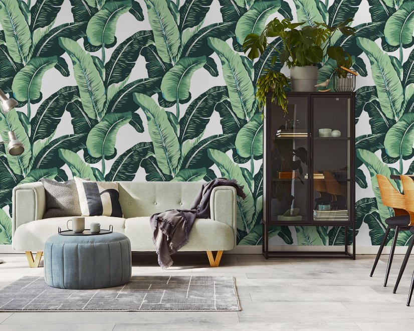 Green Banana Leaf Pattern Wallpaper Mural