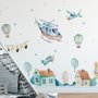 Kinder Cartoon Dorf für Jungen Wasserfarben Flugzeug und Heißluftballon Wandtattoo