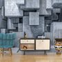 3D Look Concrete Style Gray Abstract Cubes Wallpaper Mural