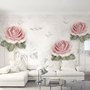 Fototapete mit Zartrosa Blumen und Kohlezeichnung von Rosen