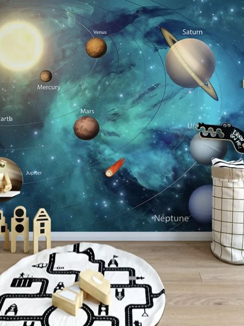 Papier peint panoramique du système solaire, des planètes et du soleil