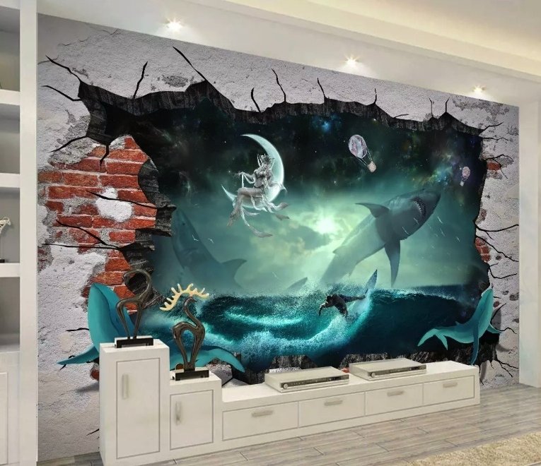 Papier peint panoramique requins baleines de mer
