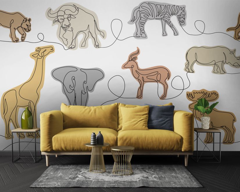Abstract Animal Line Art Wallpaper Mural