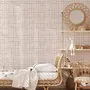 Soft brown wallpaper with pale beige gingham checks on a warm cream off-white ground