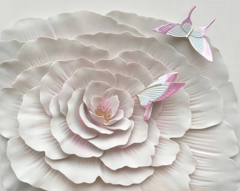 3D-Effekt Blumen- und Schmetterlings-Fototapete