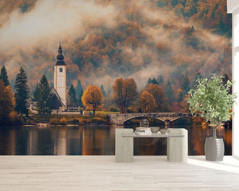 Sunset in Mountain Forest Nature Wallpaper Mural