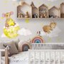 Kids Watercolor Mouse on the Yellow Moon with Little Stars Wall Decal Sticker
