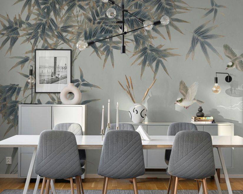 Retro Trees and Birds Wallpaper Mural