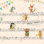 Fototapete mit Cartoon-Tieren auf Musiknoten
