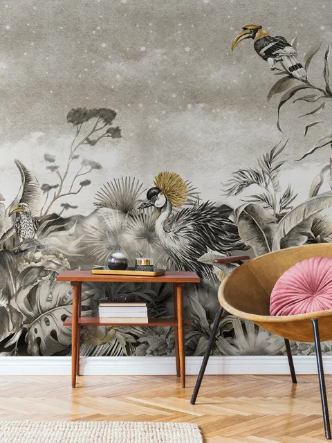Papier peint art vintage paradis oiseaux