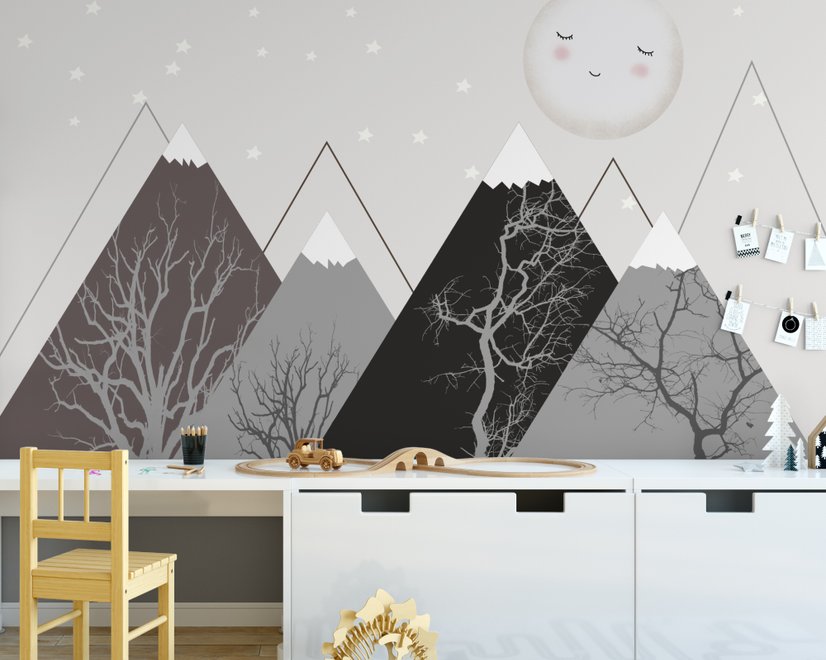 Kids Boys Cute Moon and Mountain Landscape Wallpaper Mural
