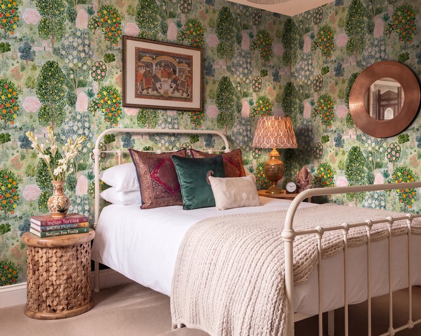 Watercolor Citrus Trees and Floral Brach Wallpaper Mural