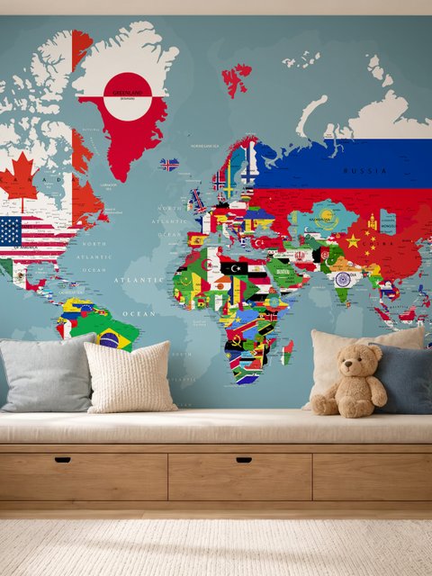 Papier peint drapeaux pays carte monde