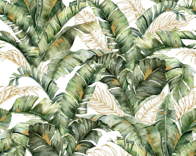 Papier peint feuille banane tropicale détails or