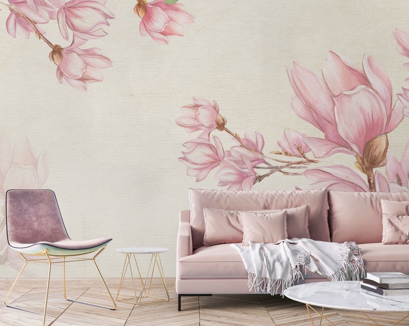 Aquarell Pink Magnolia Blüten Fototapete