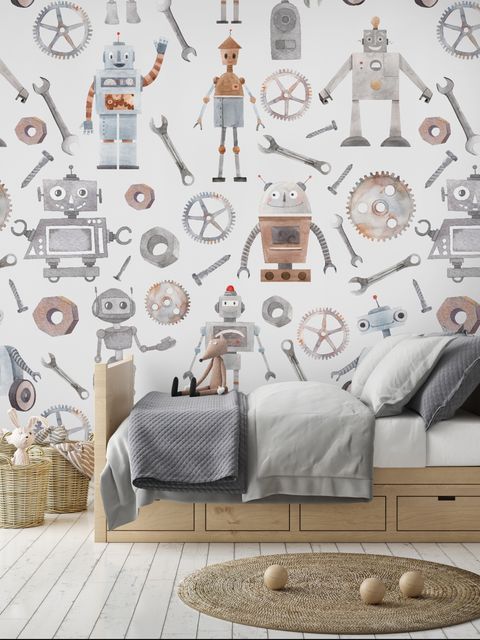Papier peint robot aquarelle enfants