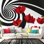 Papier peint panoramique coquelicots rouges avec fractales abstraites