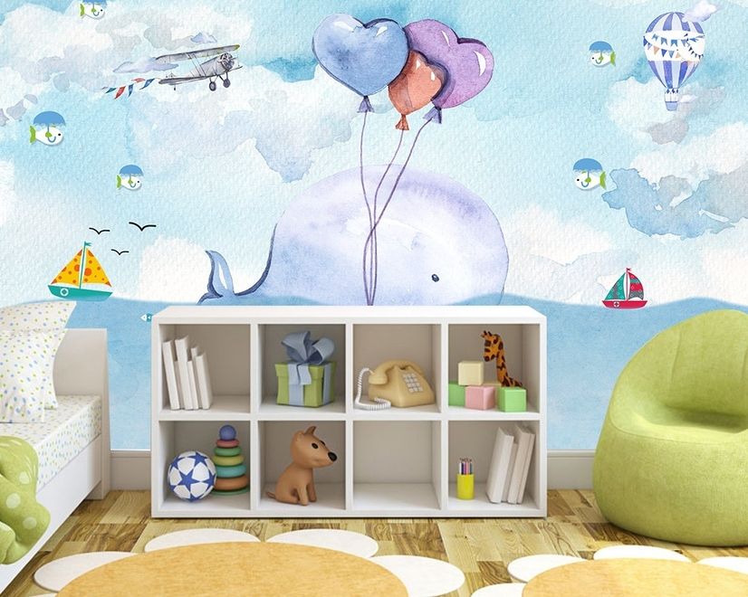 Cartoon Whale Sea Landscape Wallpaper Mural
