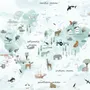 Kids Blue World Map with Cute Animals with Flying Rabbit Wallpaper Mural